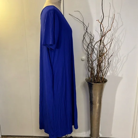 Jessica London royal blue midi short sleeve V-neck dress with pockets - Picture 6 of 8